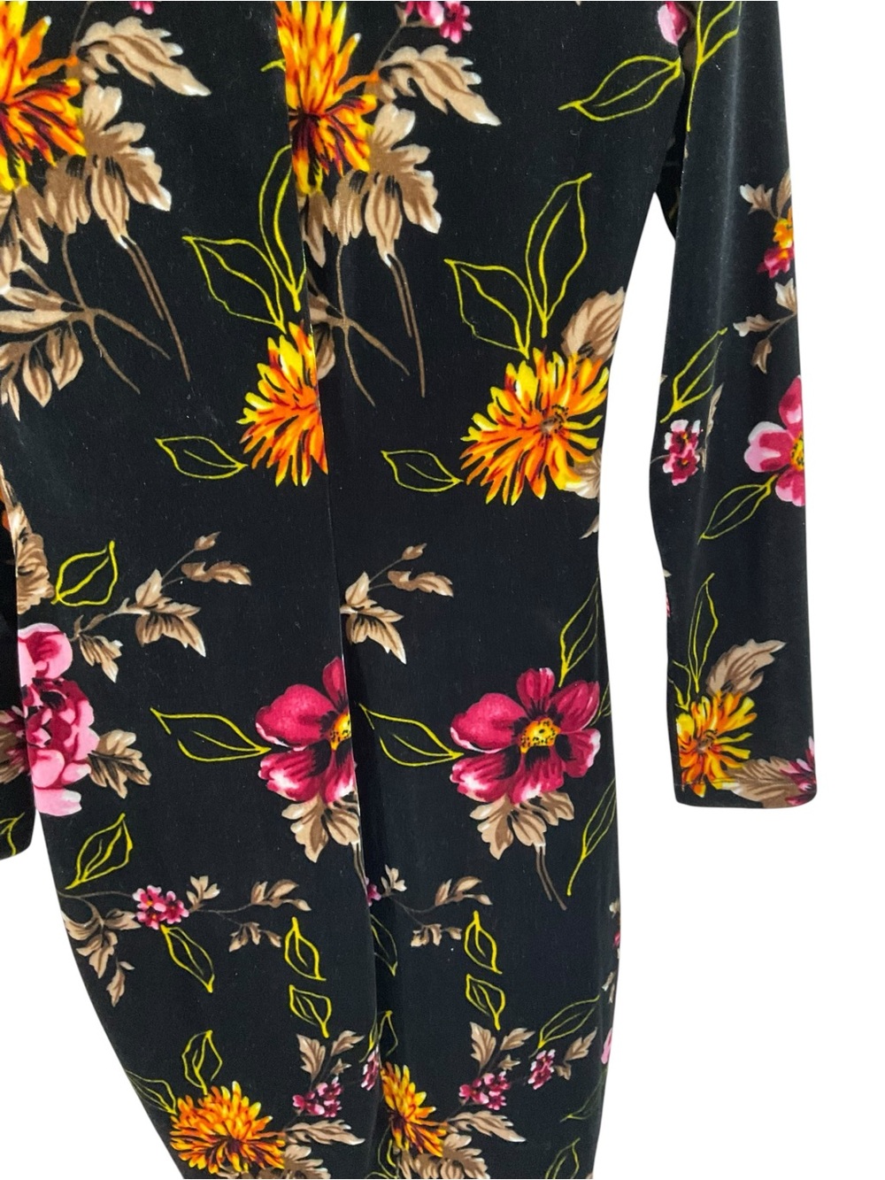 Venus Sz SM Black Velvet Bodycon Midi Dress Long Sleeve Mock Neck Floral Y2K - Picture 9 of 16